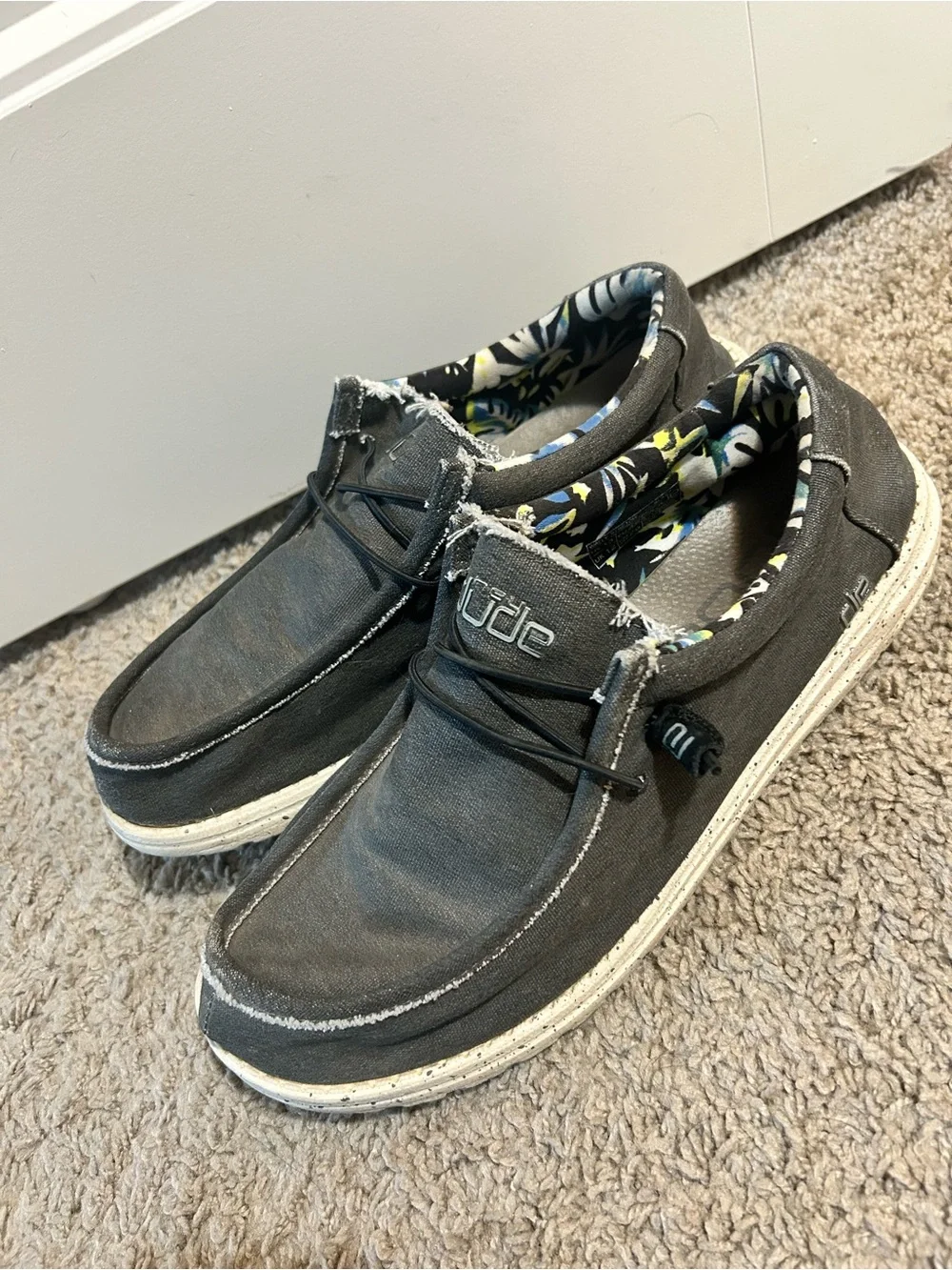 Hey Dude Grey Canvas Slip-On Shoes with Floral Lining